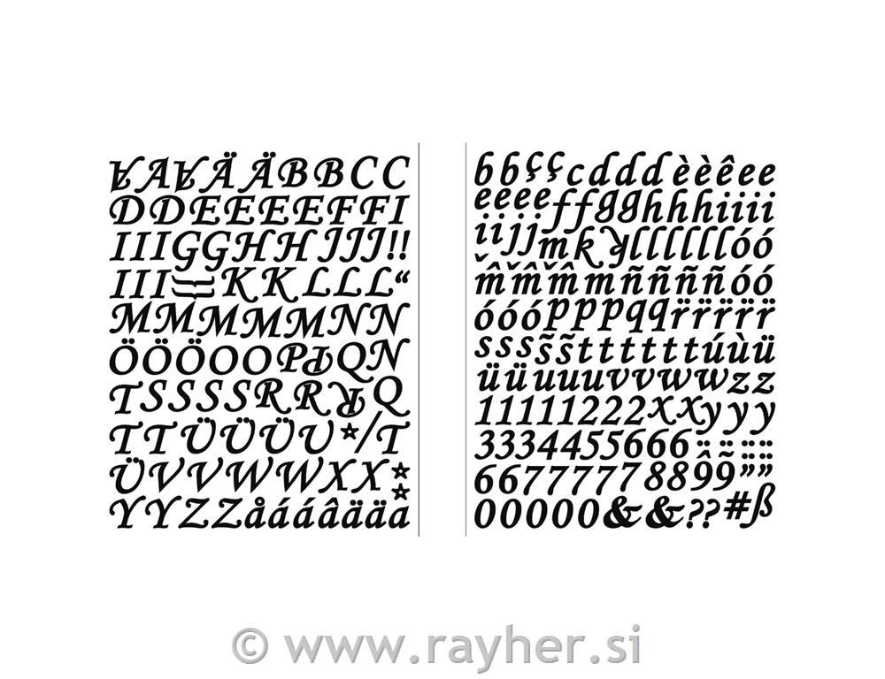 Naljepnice Abeceda + brojevi italics, crne