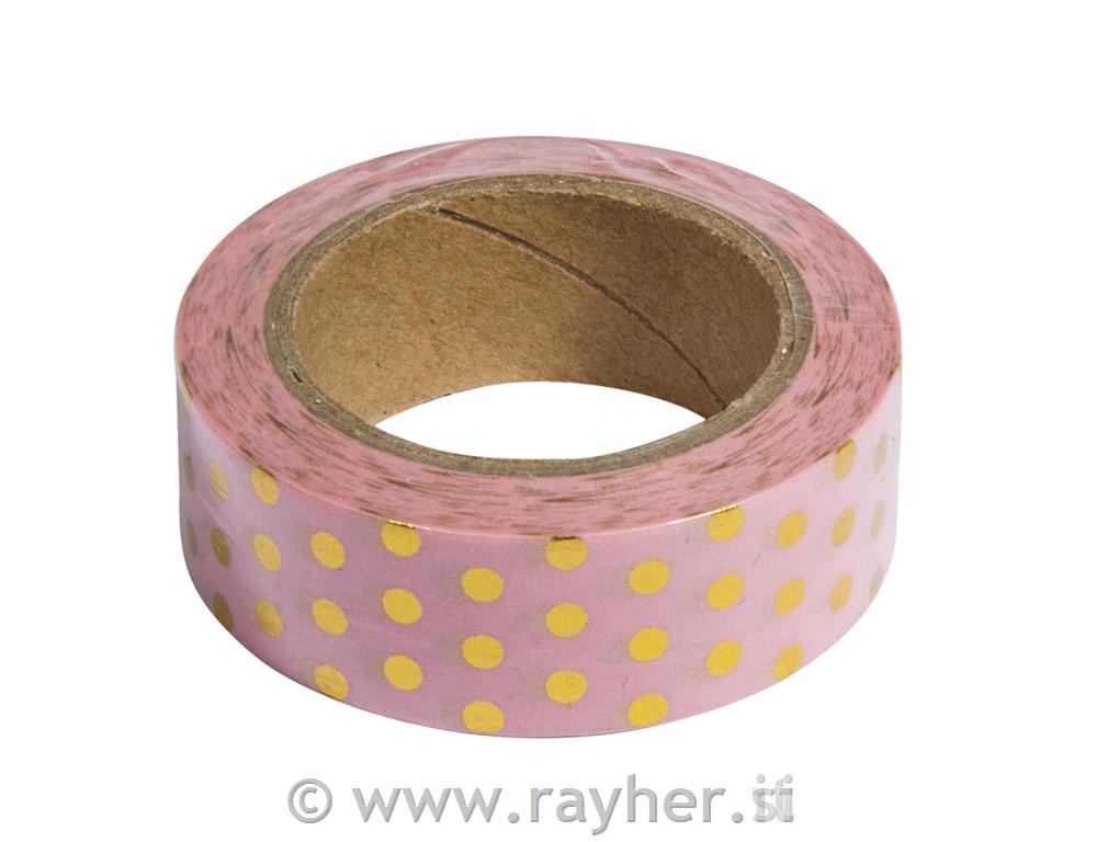 Washi Tape Set ružičasti/zlatni, 15mm, 3x10m