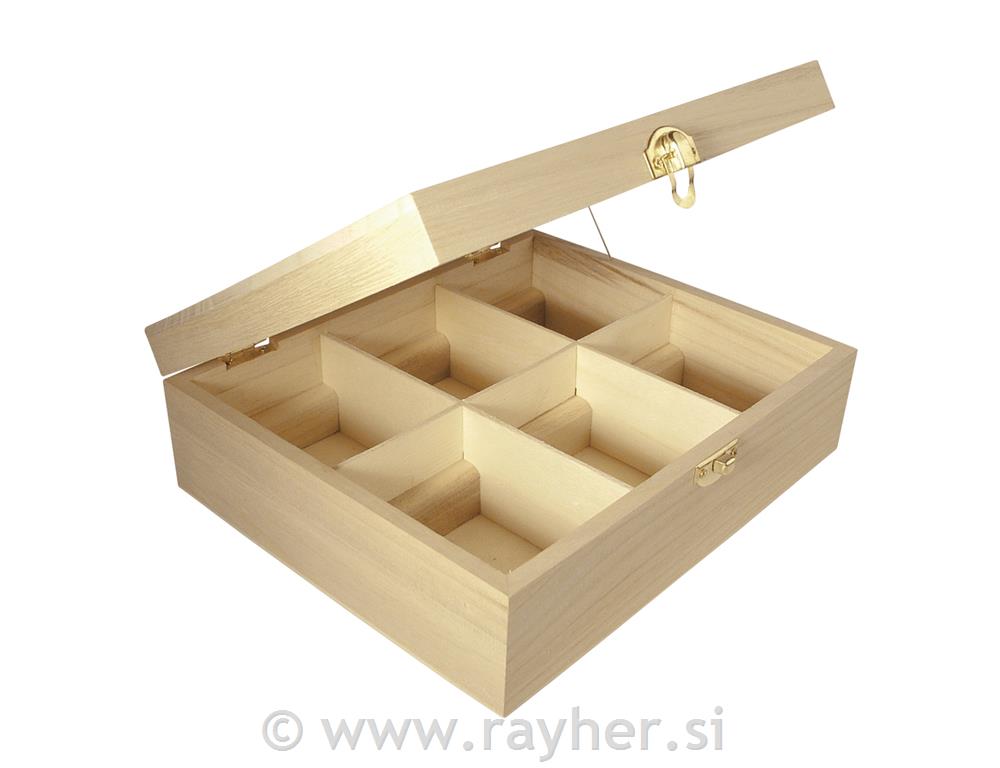 Drvena kutija za čaj, 6 pretinca, 21.5x1