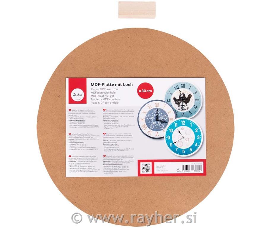Drveni sat s rupom o 1.1cm, 30cm o, 2-dijelna, za satni mehanizam Art. 89 301 00