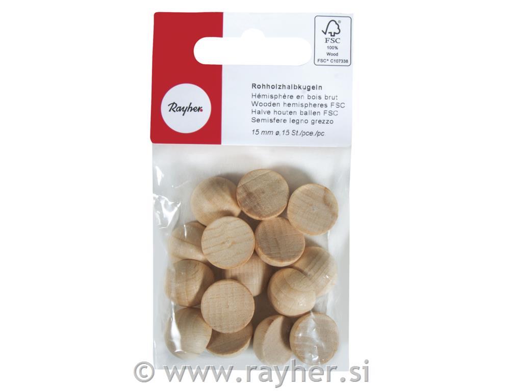 Lesene pol-kroglice, 15mm, 15 kos, 100%FSC