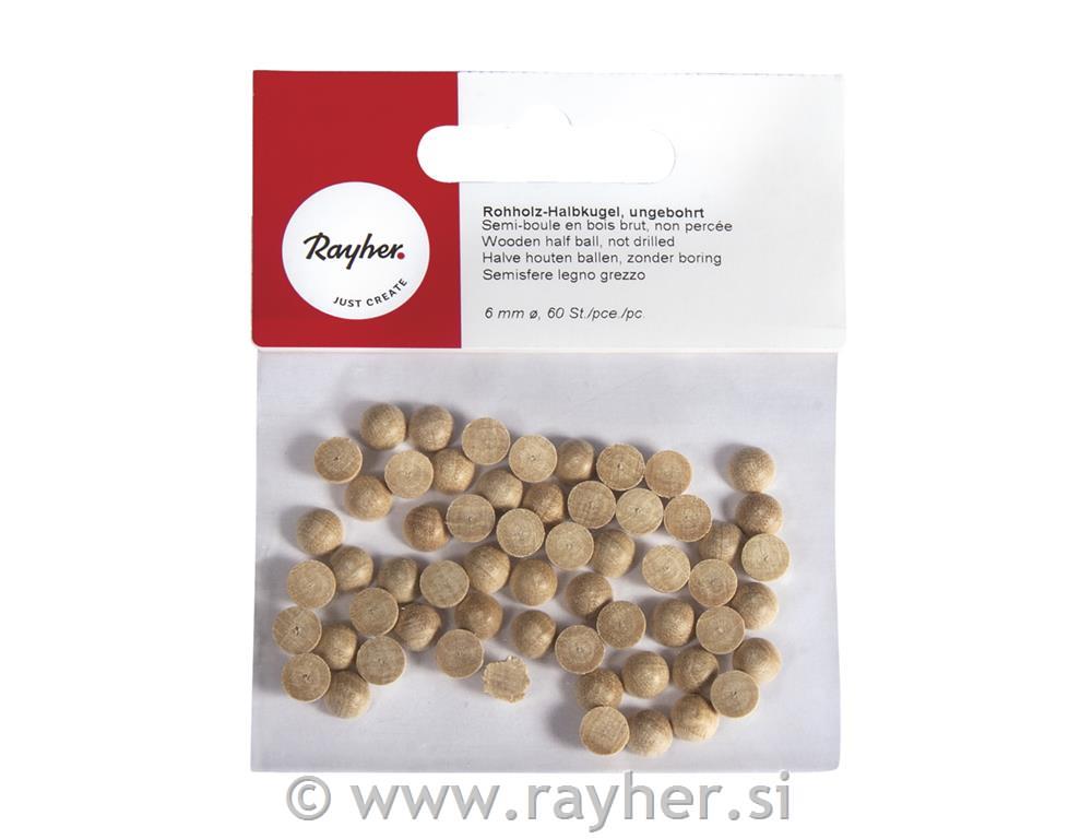 Wooden half ball, not drilled, 6 mm o, t