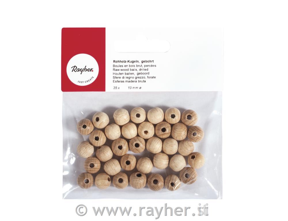 Lesene kroglice, naravne, 10 mm o, luknja 2,8 mm, 35 kom