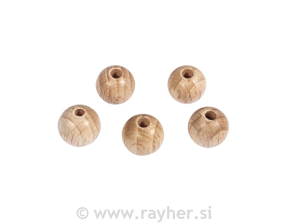 Drvene kuglice, prirodne, 10 mm o, rupa2.8 mm, 35 kom