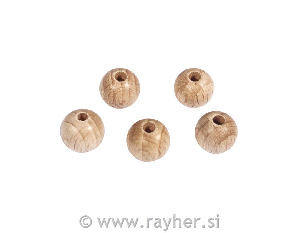 Lesene kroglice, naravne, 10 mm o, luknja 2,8 mm, 35 kom