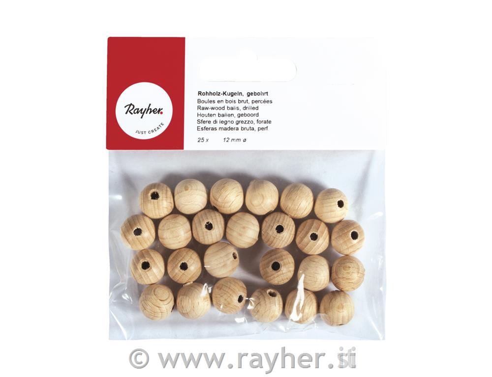 Drvene kuglice, prirodne, 12 mm o, rupa4 mm, 15 kom