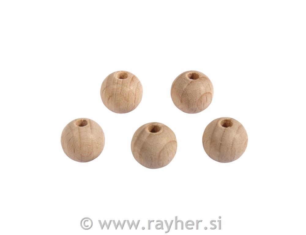 Drvene kuglice, prirodne, 12 mm o, rupa4 mm, 15 kom