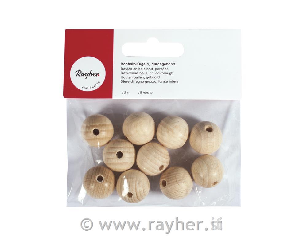 Drvene kuglice, prirodne, 18 mm o, rupa4 mm, 10 kom
