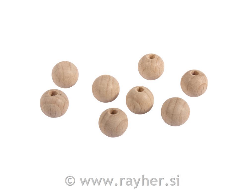 Drvene kuglice, prirodne, rupa na jednojstrani, 12 mm, 25 kom