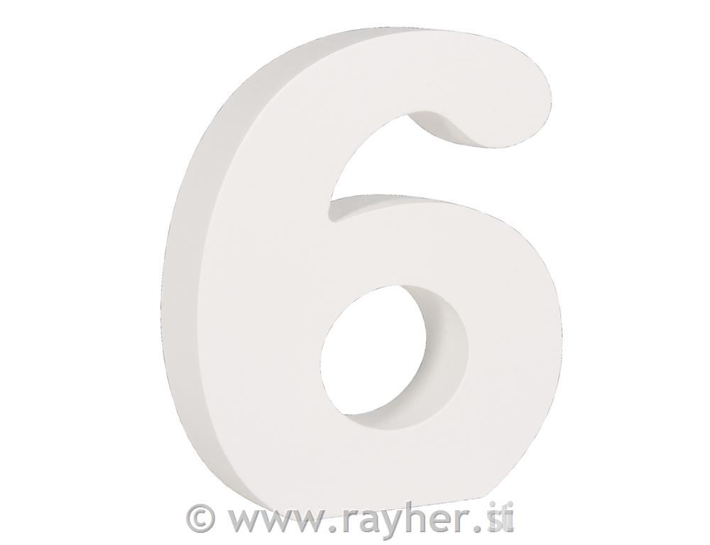 MDF - number "6" , white, 11cm, thick 2c