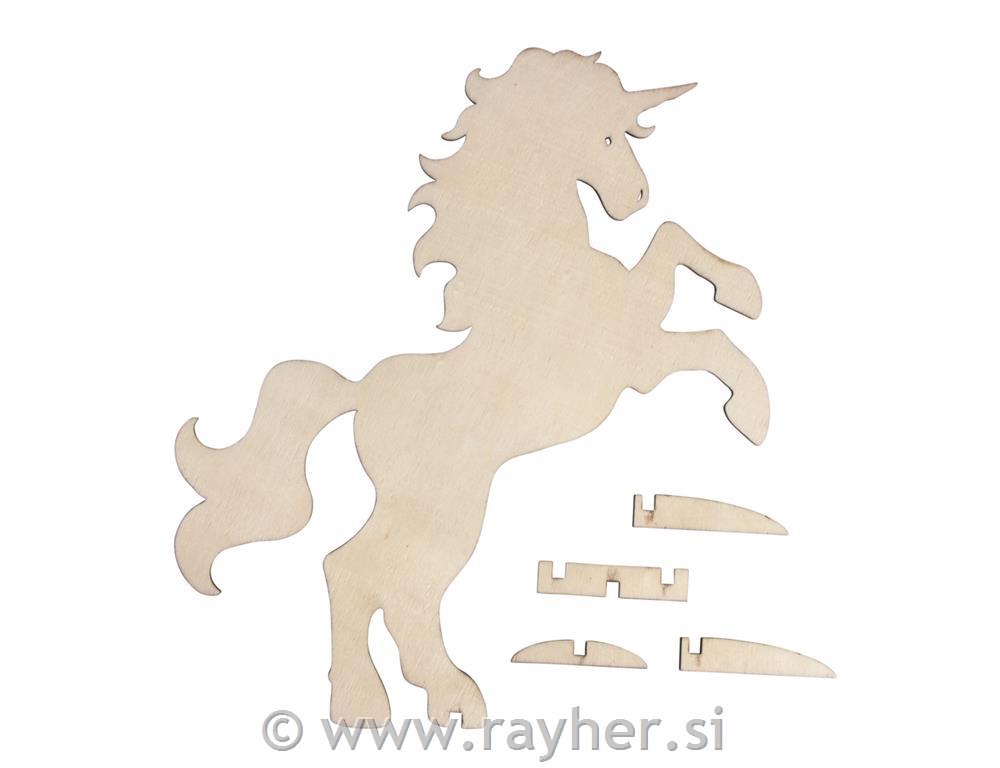 Wooden unicorn FSC 100%, to set, 19x24cm, one-sided motif, tab-bag 1pc