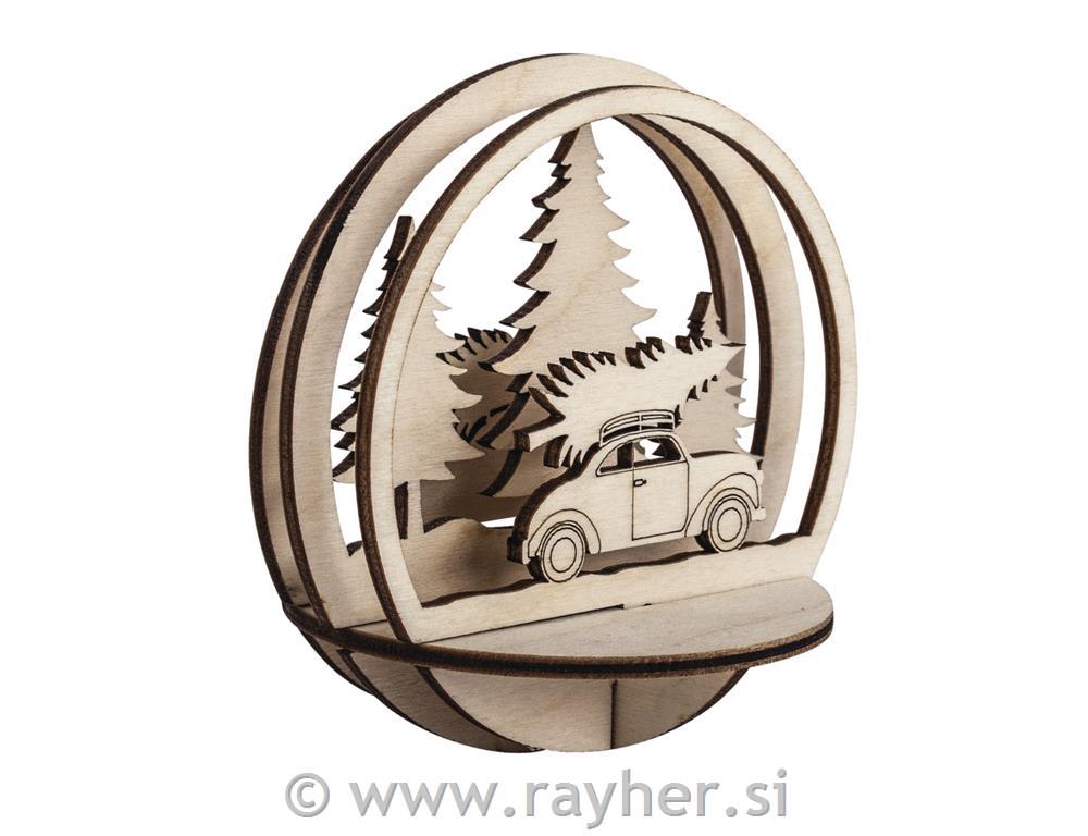 Woodenplugs Car+Tree,FSCMixCred,9.5cm o5-piece, tab-bag 1Setnatural