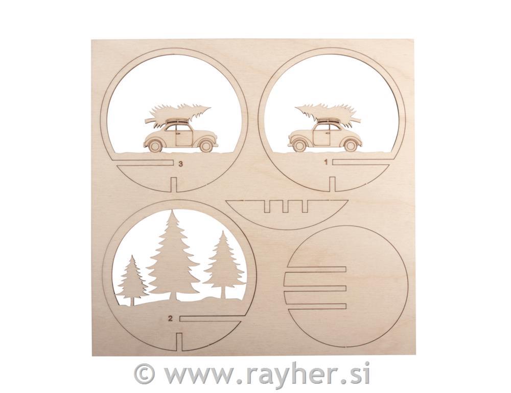 Woodenplugs Car+Tree,FSCMixCred,9.5cm o5-piece, tab-bag 1Setnatural