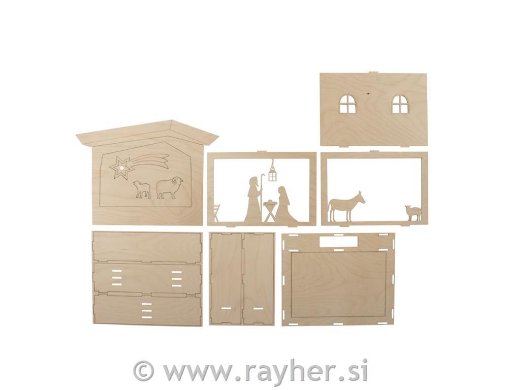 Wood.constr.3D motif-frames,FSCMixCred.24x24x6.3cm, crib, 13-part, box 1Setnatural