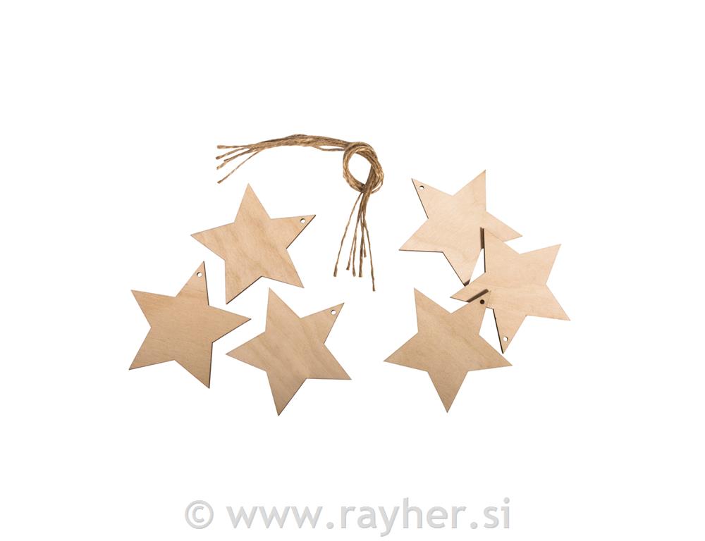Wood.pendant Star,FSCMixCred., 7,5cm o0.3cm, tab-bag 6pcsnatural