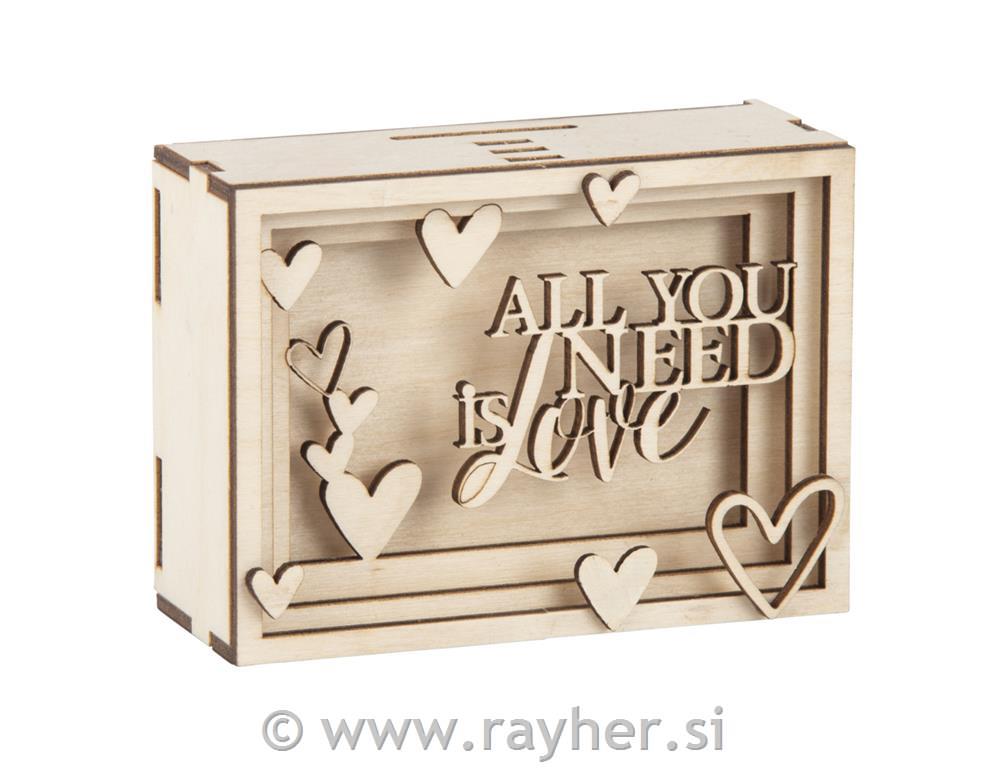 Drvena 3D kutija za poklon "Love", 11.5x