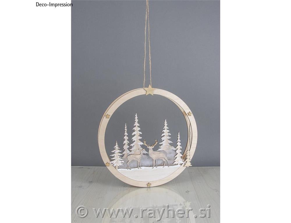 Leseni obroč Zimska pravljica, 30cm, natur, 14-delni set
