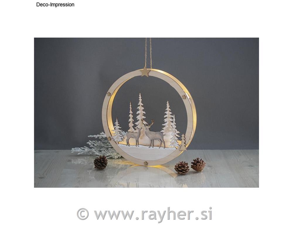 Leseni obroč Zimska pravljica, 30cm, natur, 14-delni set