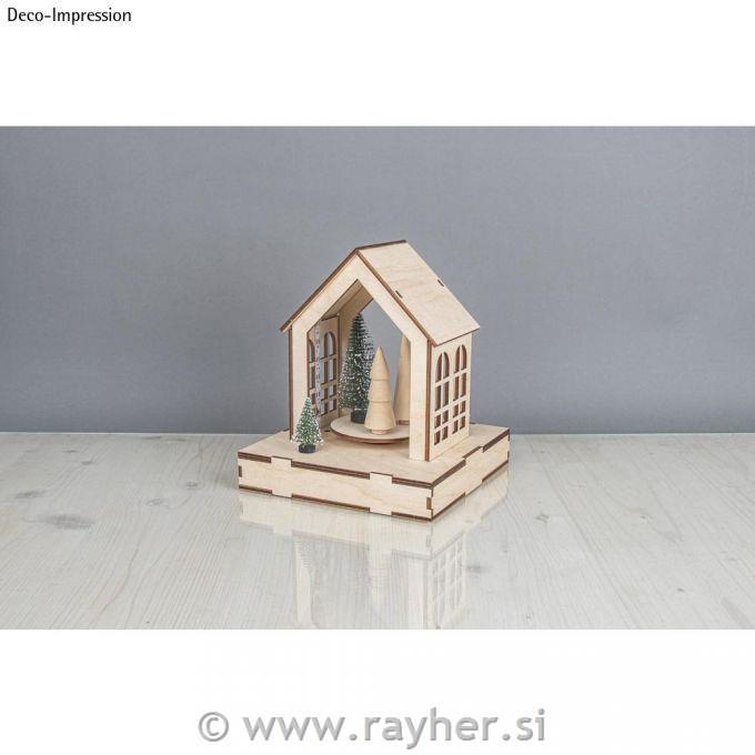 Lesena sestavljanka 3D, Hiška vrtljiva, natur, 30x9x23cm