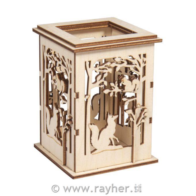 Lesena sestavljanka Lanterna gozd 8.5x8.5x11.7cm, 15 delna