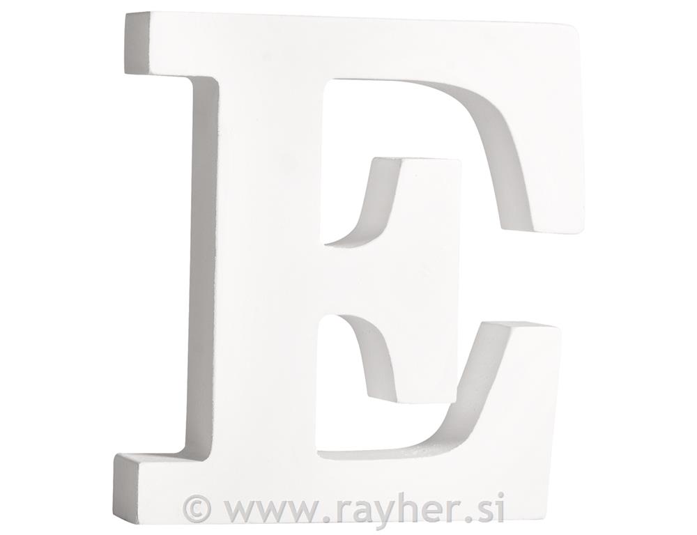 Drveno slovo "E", bijelo, 11cm, 2 cm