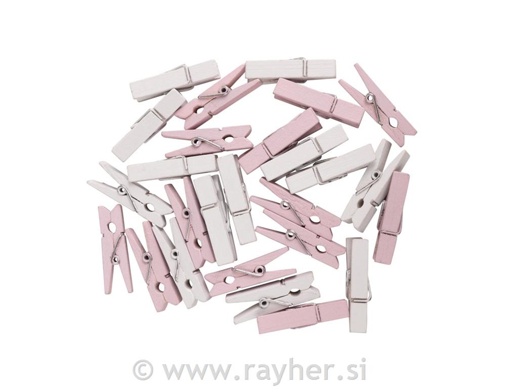 Lesene ščipalke, pink/bele, 3,5 cm, 26 kosov, FSC