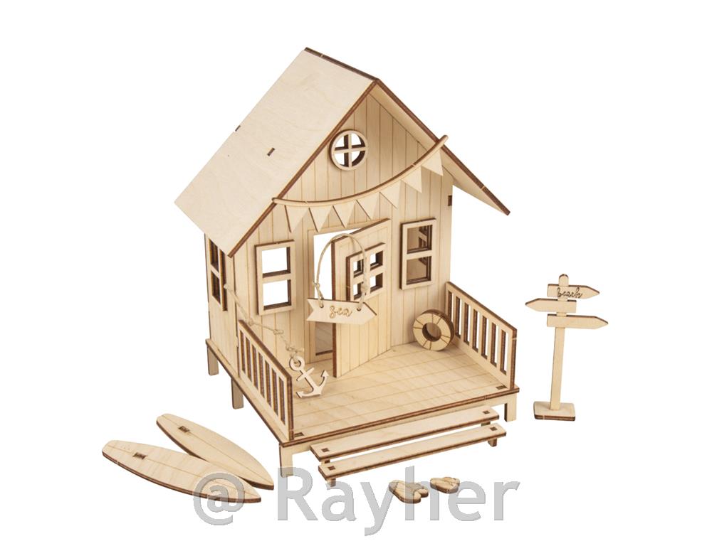 Drvena slagalica Kuća na plaži,13,5 x 13 x 18 cm, set od 36 dijelova