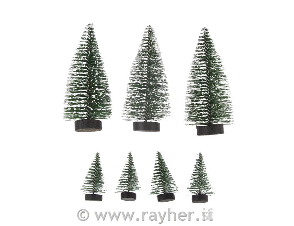 Decorative fir trees, snow-covered5cm x 4 pcs/10cm x 3 pcs, box 7 pcsfir green