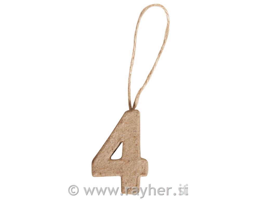 Broj od pap. mase "4", 4x2.7x1cm, za vješanje