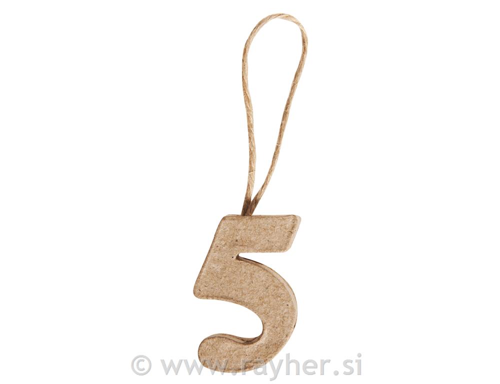 Broj od pap. mase "5", 4x2.6x1cm, za vješanje