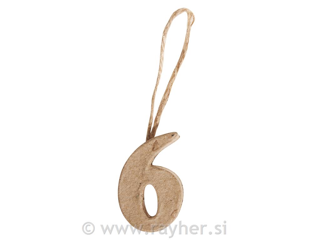 Broj od pap. mase "6", 4x2.5x1cm, za vješanje