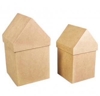 Kutije, kuće od papirne mase: 13.3x13.3x23cm + 11.5x11.5x20cm