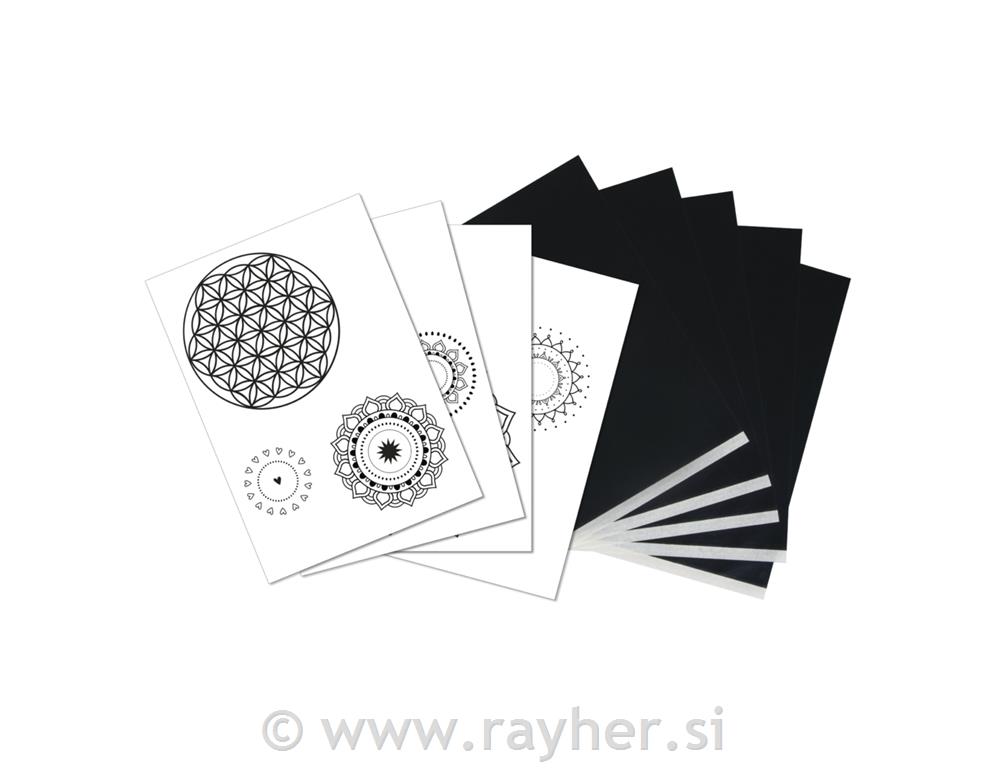 Transfer paper w. templates "Mandalas",5xA4 transfer paper+templates, tab-bag