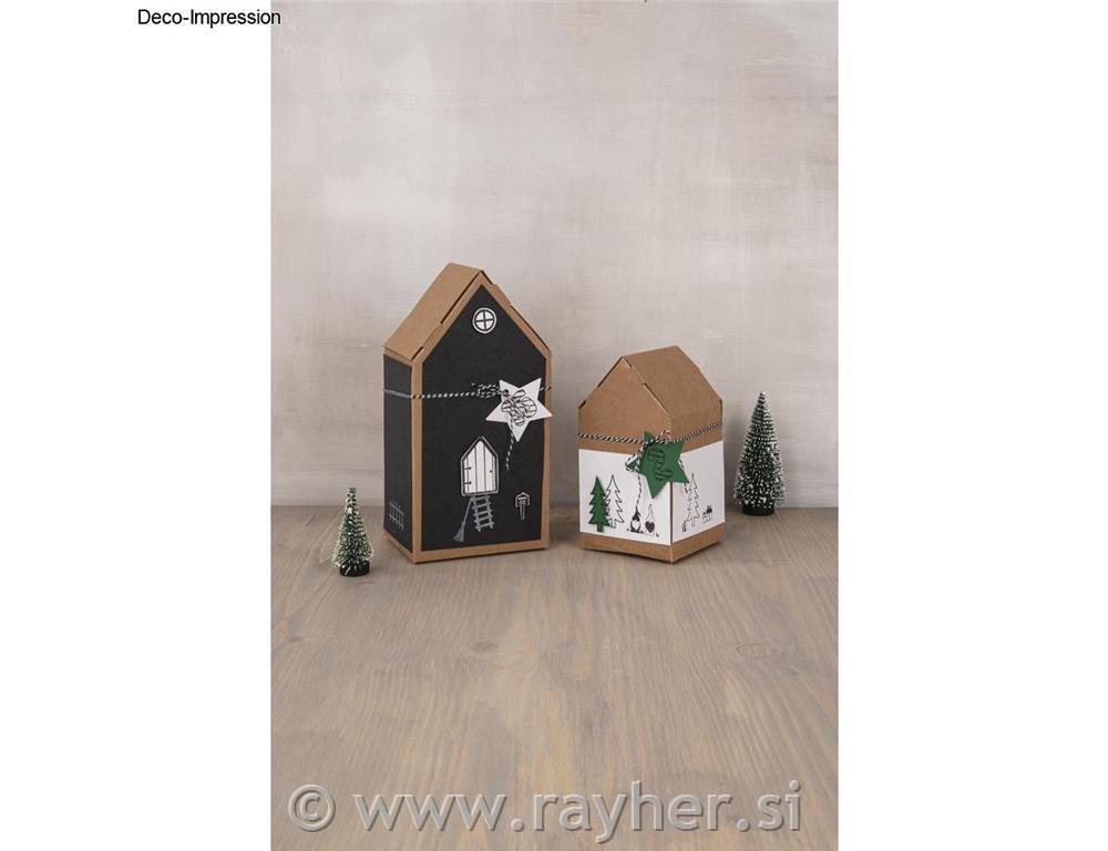 Škatle iz kartona, Hiške, kraft, 10x7.5x20cm, set 3