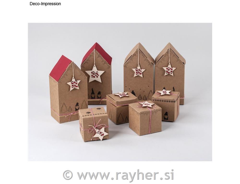 Škatle iz kartona, Hiške, kraft, 10x7.5x20cm, set 3