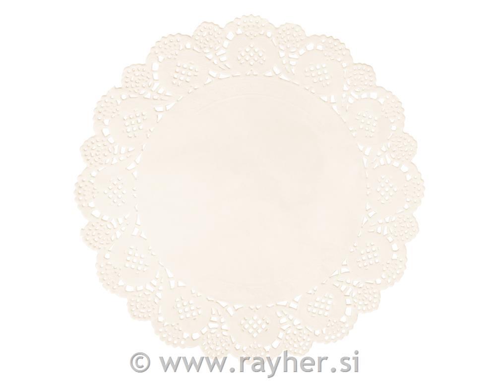 Lace paper round, 21.5cm , cream, tab-bag 15pcs