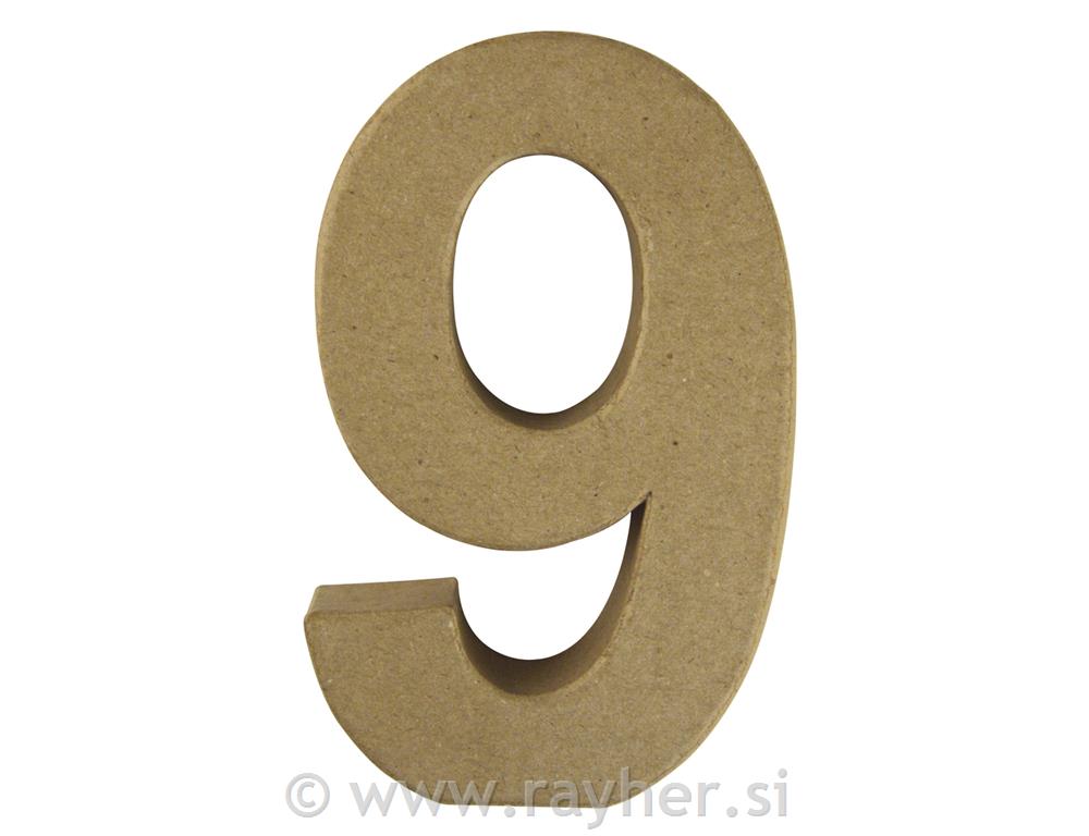 Številka iz papirne mase, "9", 15x9,4x3 cm