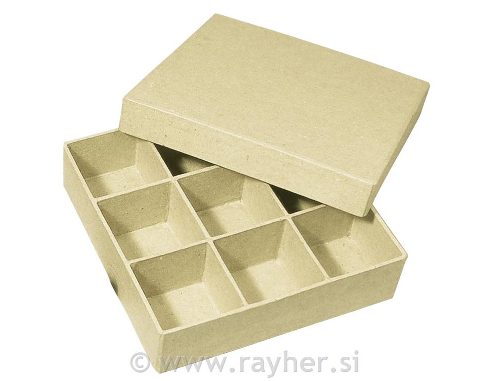 Škatla iz papmacheja, sortirna 9 razdelkov, 14x14x3,5 cm