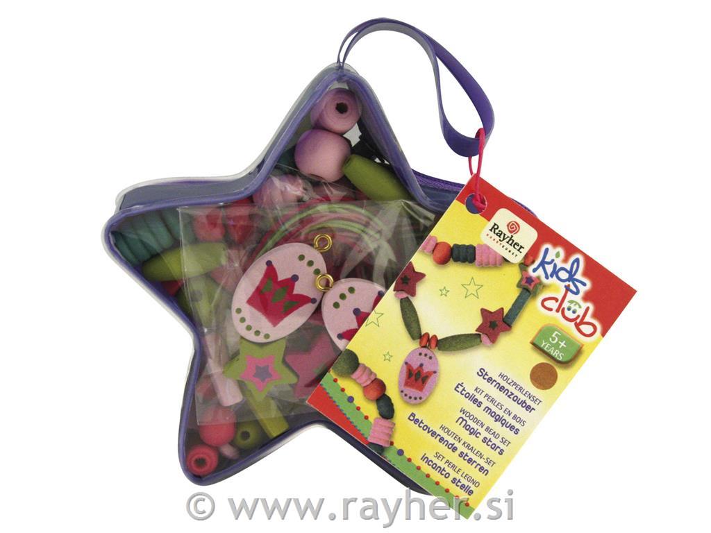 Set drvenih bisera - Magic stars, 0.8x2.5cm, 80gr./caa.200 kom., s vrpco, zelena