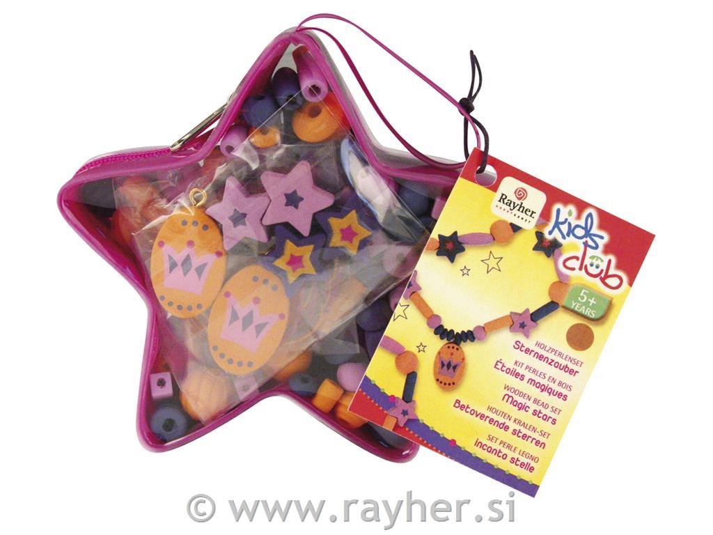 Set drvenih bisera - Magic stars, 0.8x2.5cm, 80gr./caa.200 kom., s vrpco, ljubič