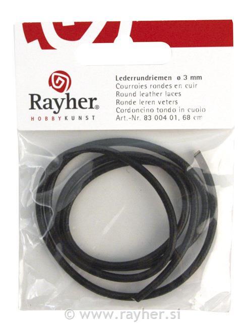 Round leather laces, black, 3 mm o, tab-