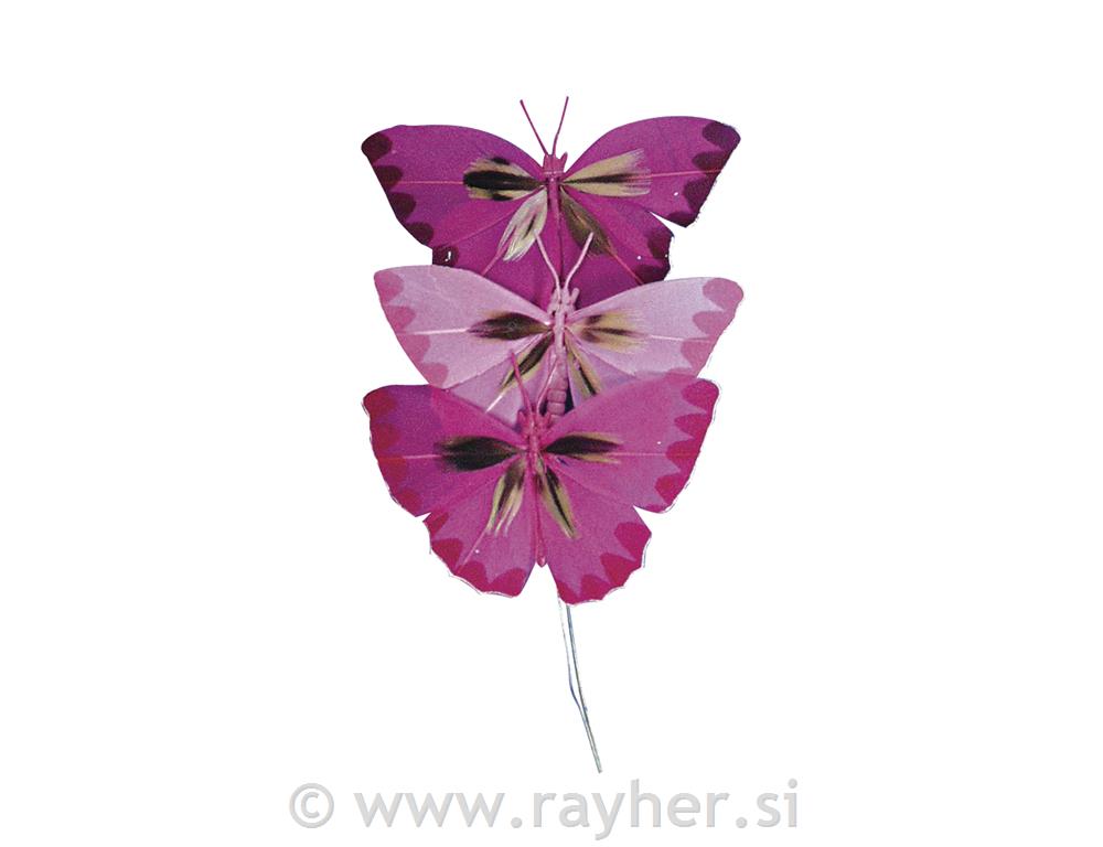 Butterfly of feathers, 2 cm, pink colour