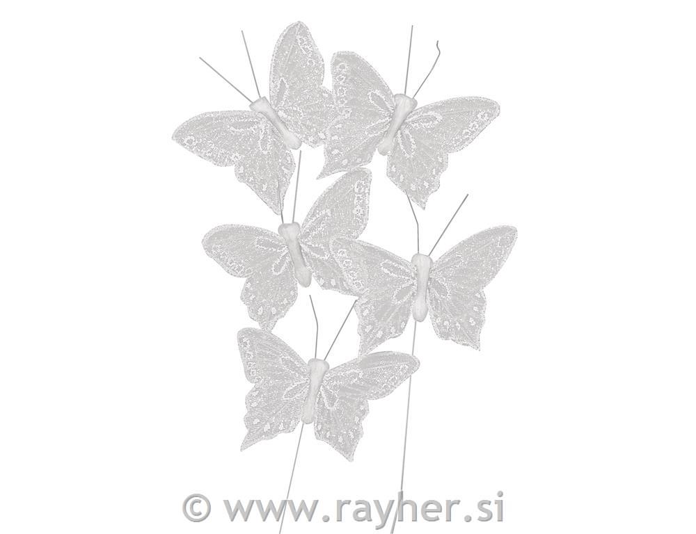 Leptiri s blistanjem, 5 cm, bijeli, 5 kom