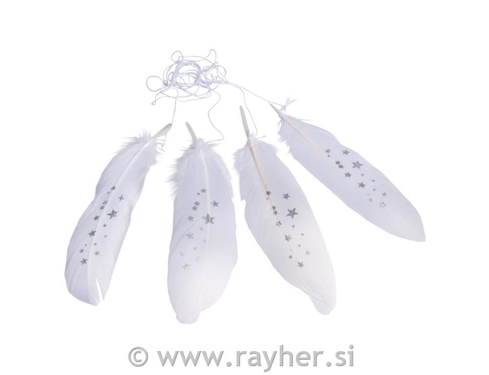 Perje belo s sreb.zvezdam,na vrvici 15-17cm set 4