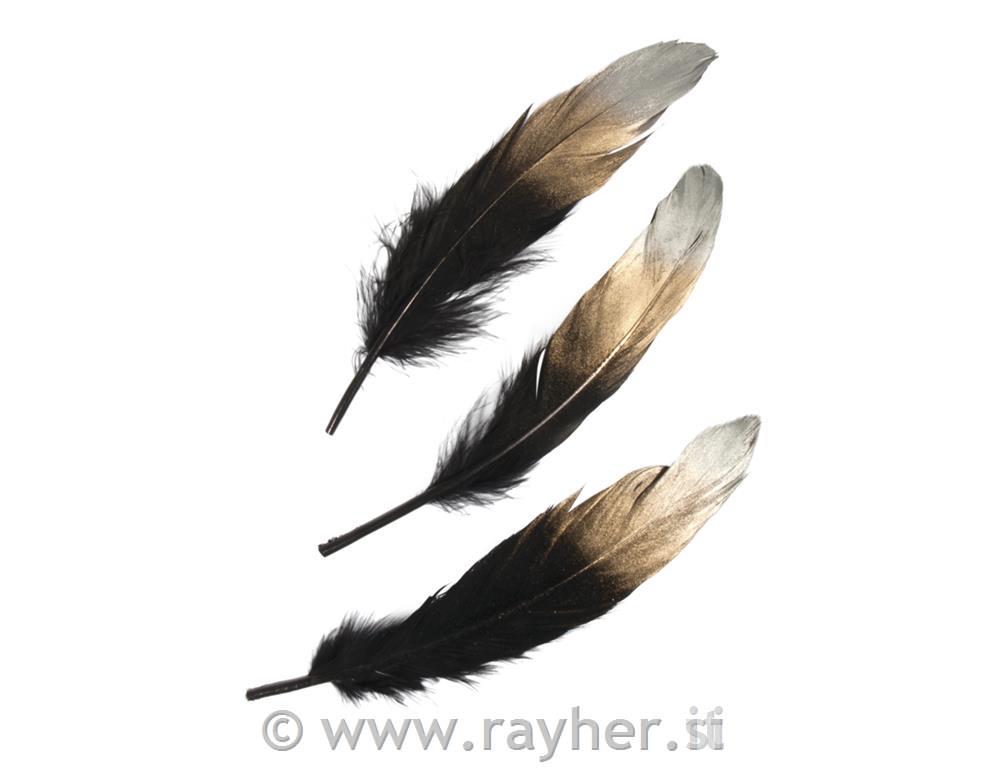 Feathers w. silver&gold colour gradient15-20cm, tab-bag 3pcsblack