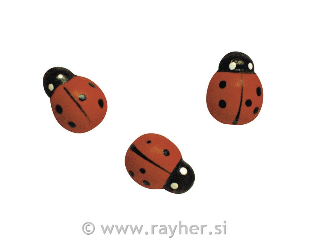 Leseni okraski: pikapolonice, 1,5 cm, mešane, 24 kom.