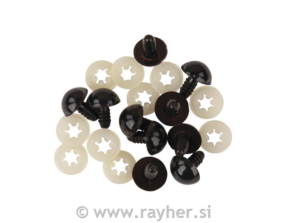 Plastična očesa, temno rjava, 15 mm o, 10 kom.