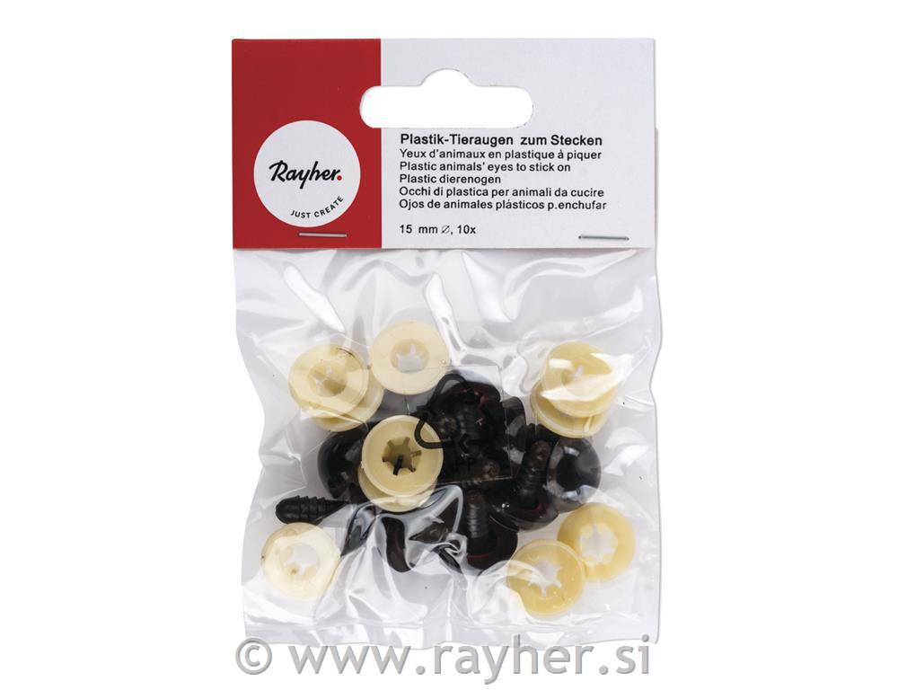 Plastična očesa, temno rjava, 15 mm o, 10 kom.