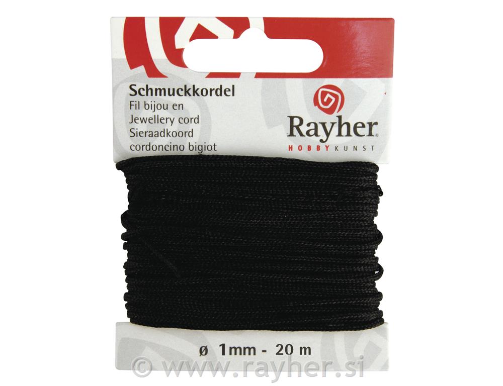 Vrpca za nakit, crna, o 1 mm, 20 m