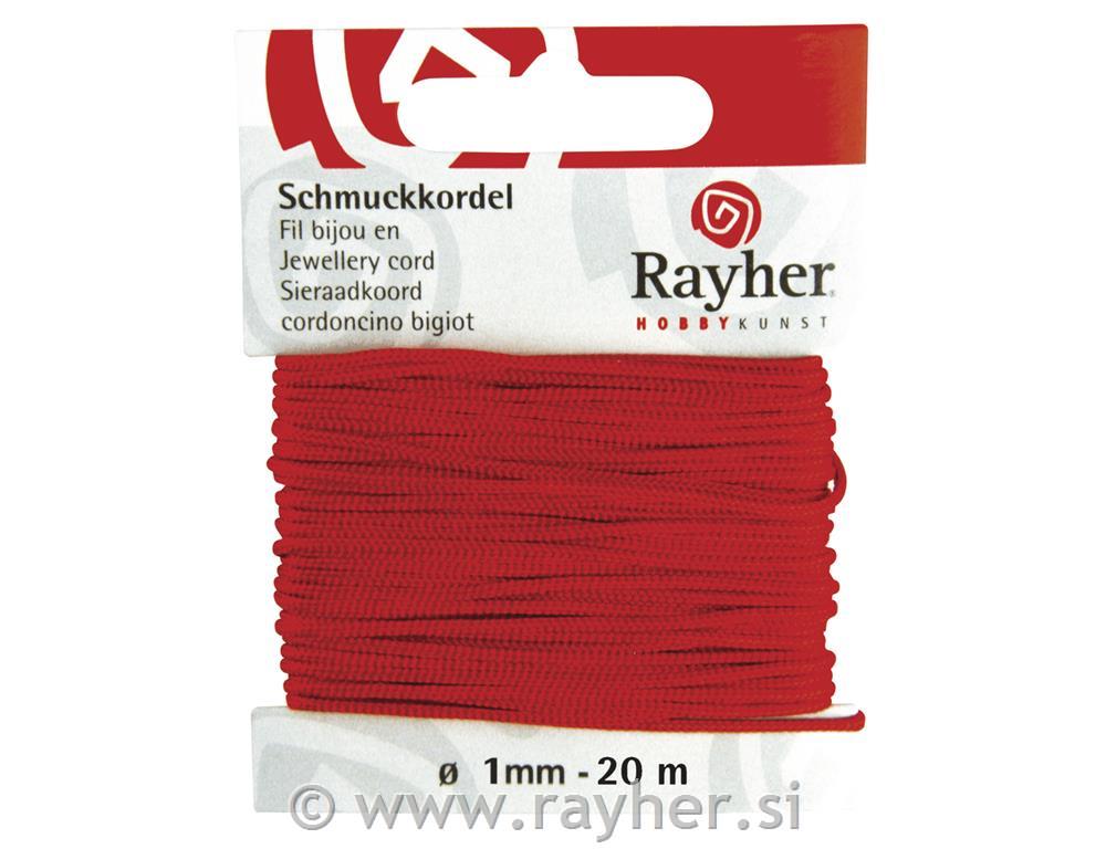 Jewellery cord, red, o 1 mm, tab-card 20